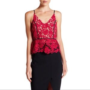 ABS by Allen Schwartz v neck lace yoke crop top
